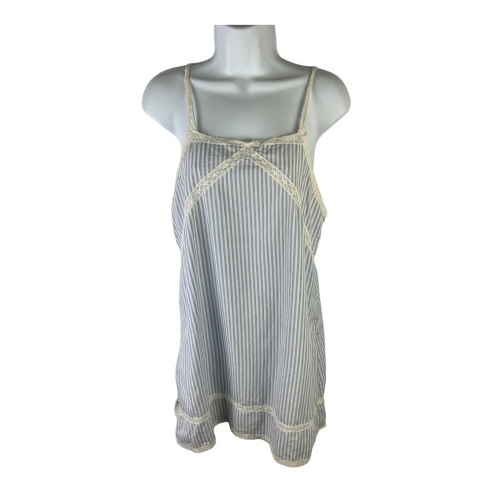 Zara Blue Striped Lace Accent 100% Cotton Slip Dress sz M